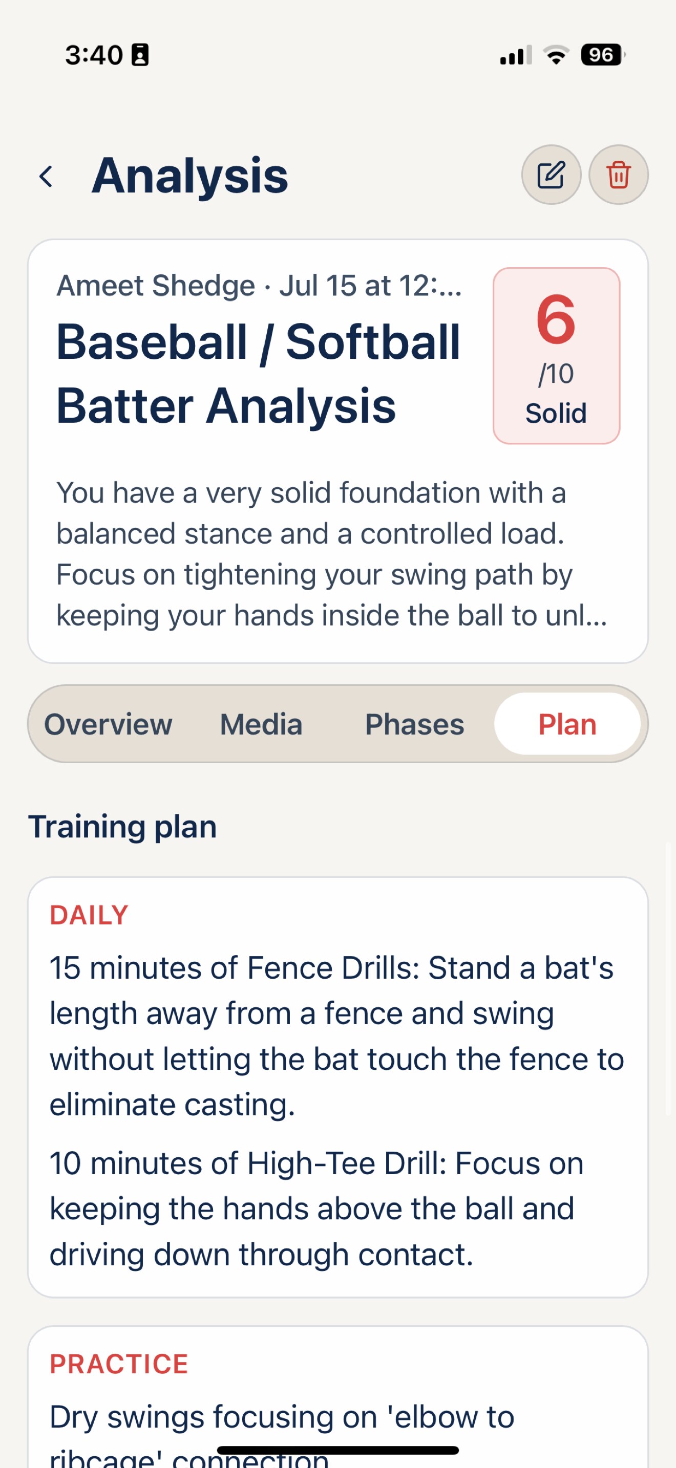 Dynamos mobile analysis training plan with daily and practice recommendations